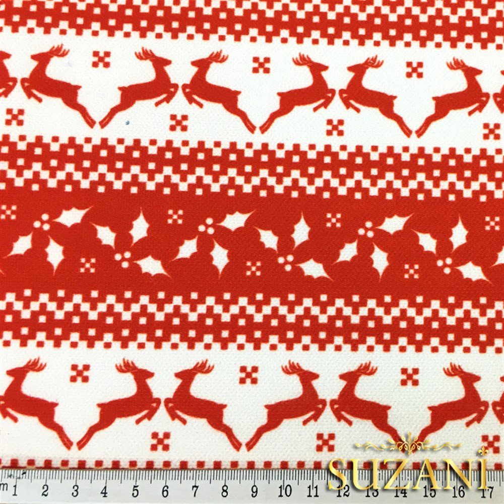 Kırmızı Beyaz Geyik Desenli Kumaş