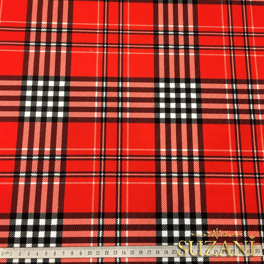 Kırmızı Beyaz Tartan Ekose Kumaş