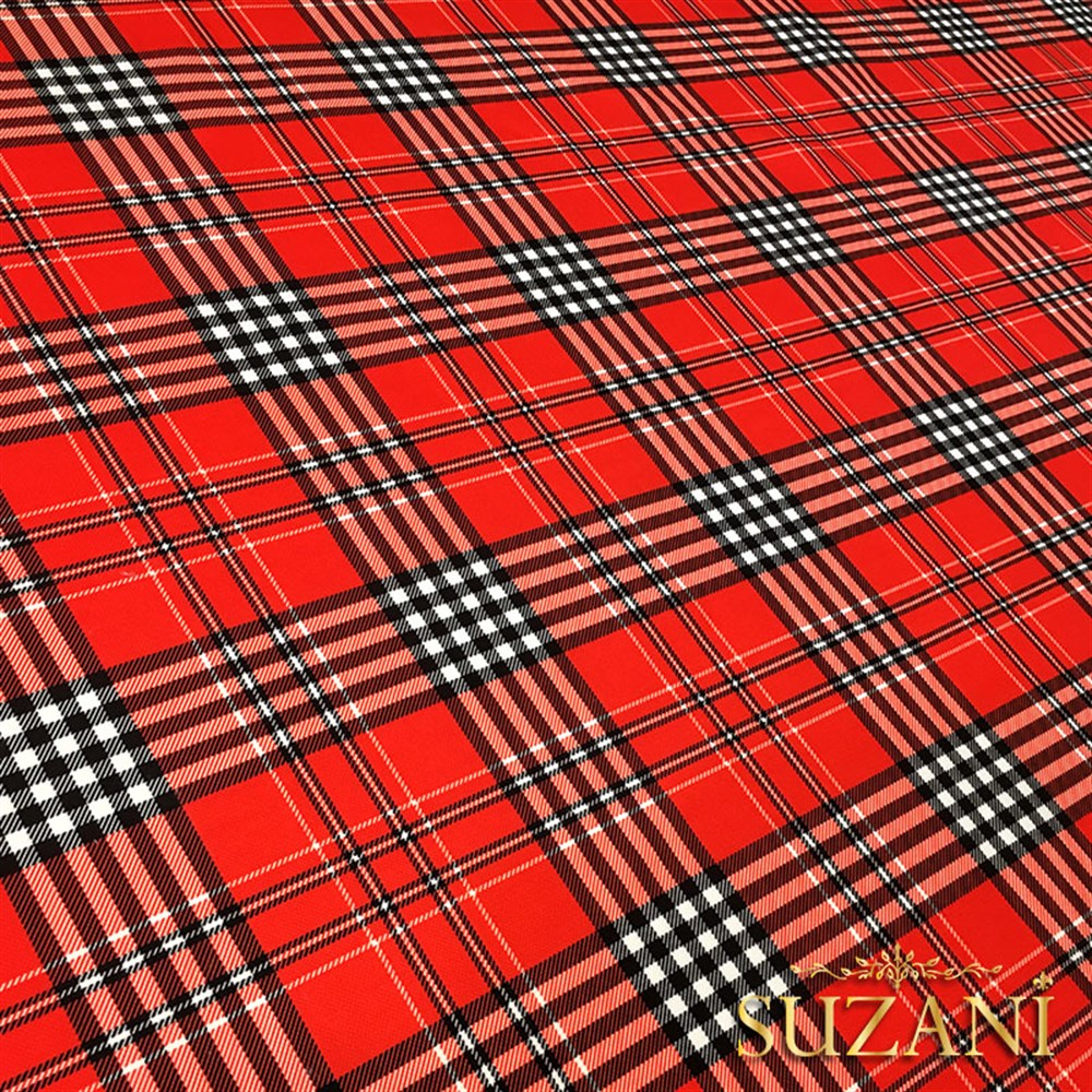 Kırmızı Beyaz Tartan Ekose Kumaş