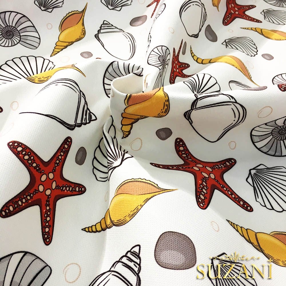 Kırmızı Deniz Yıldızı Desenli Kumaş