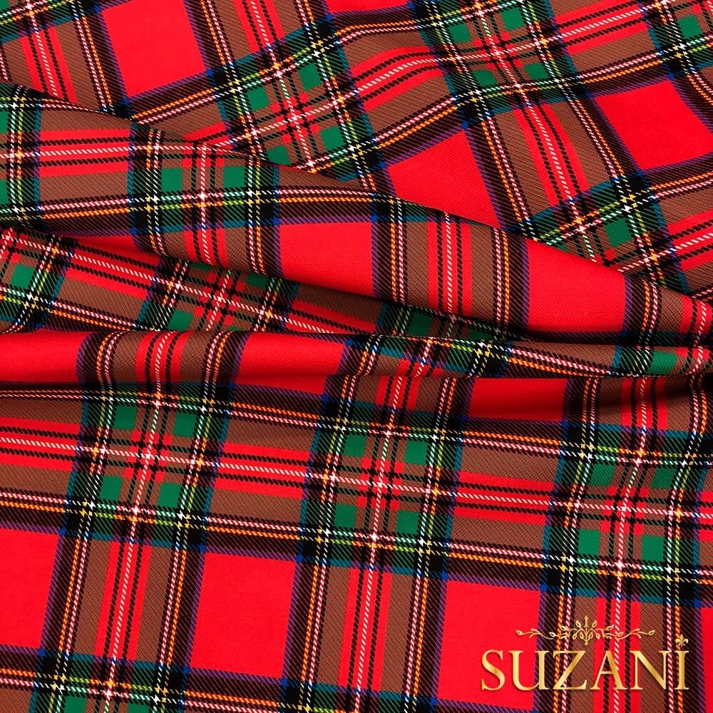 Kırmızı Ekose Desenli Dijital Baskılı Kumaş