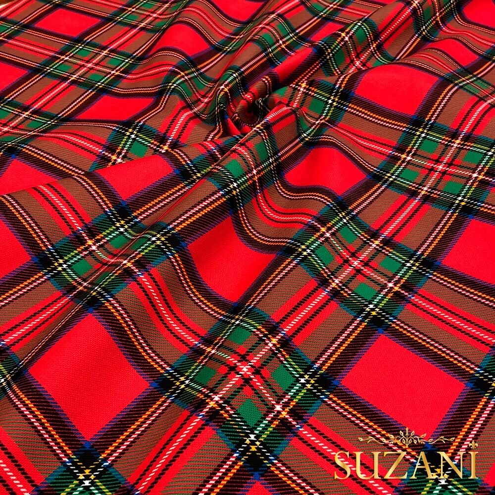 Kırmızı Ekose Desenli Dijital Baskılı Kumaş