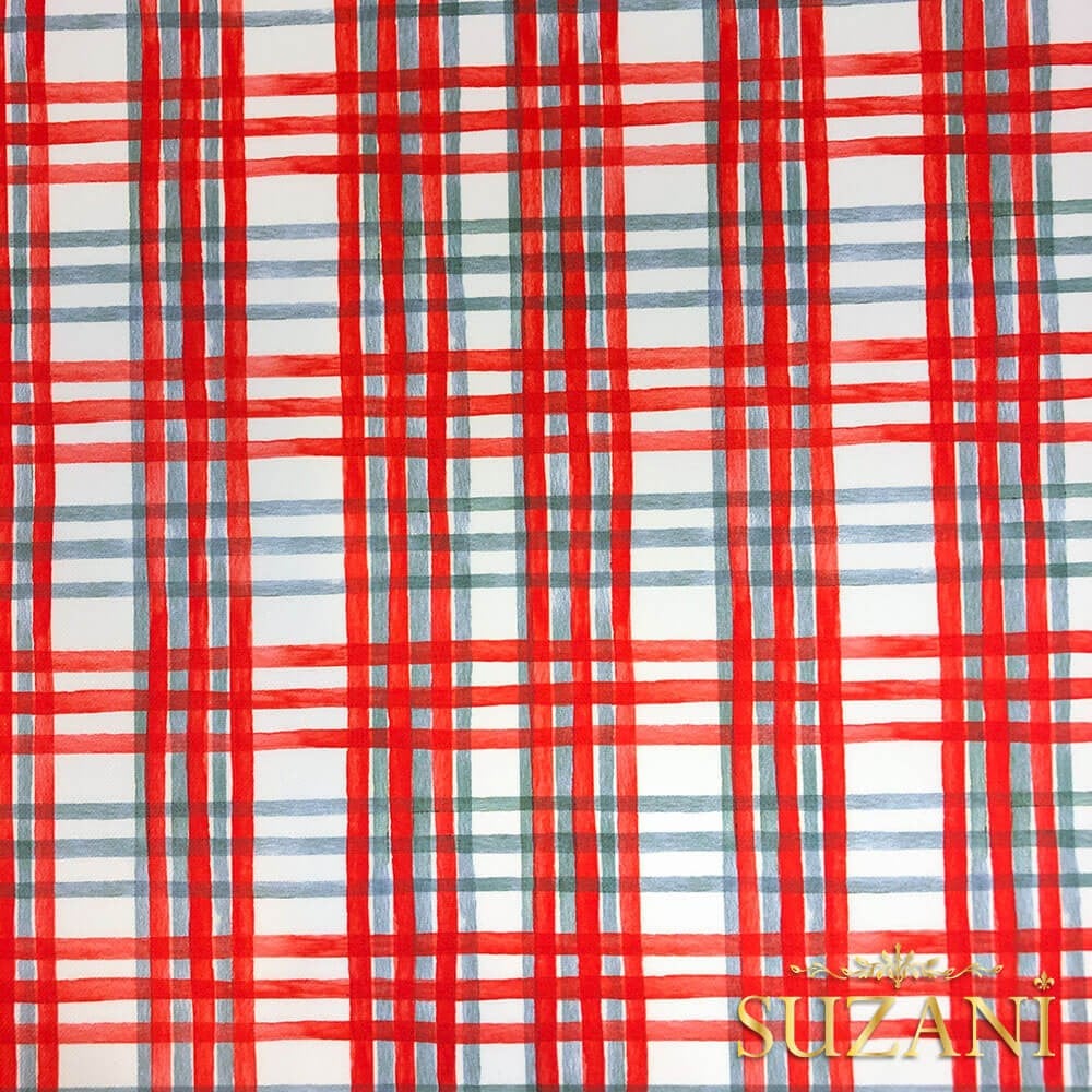 Kırmızı Gri Ekose Desenli Dijital Baskılı Kumaş