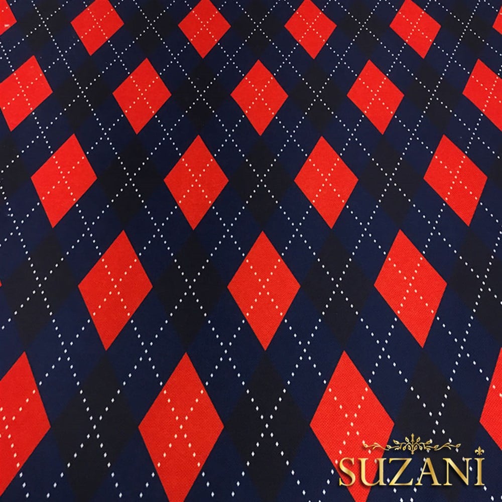 Kırmızı Lacivert Baklava Kazak Desenli Kumaş