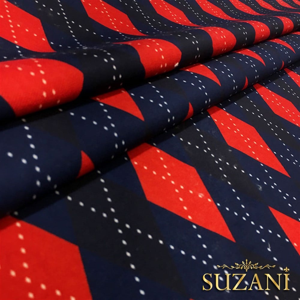 Kırmızı Lacivert Baklava Kazak Desenli Kumaş