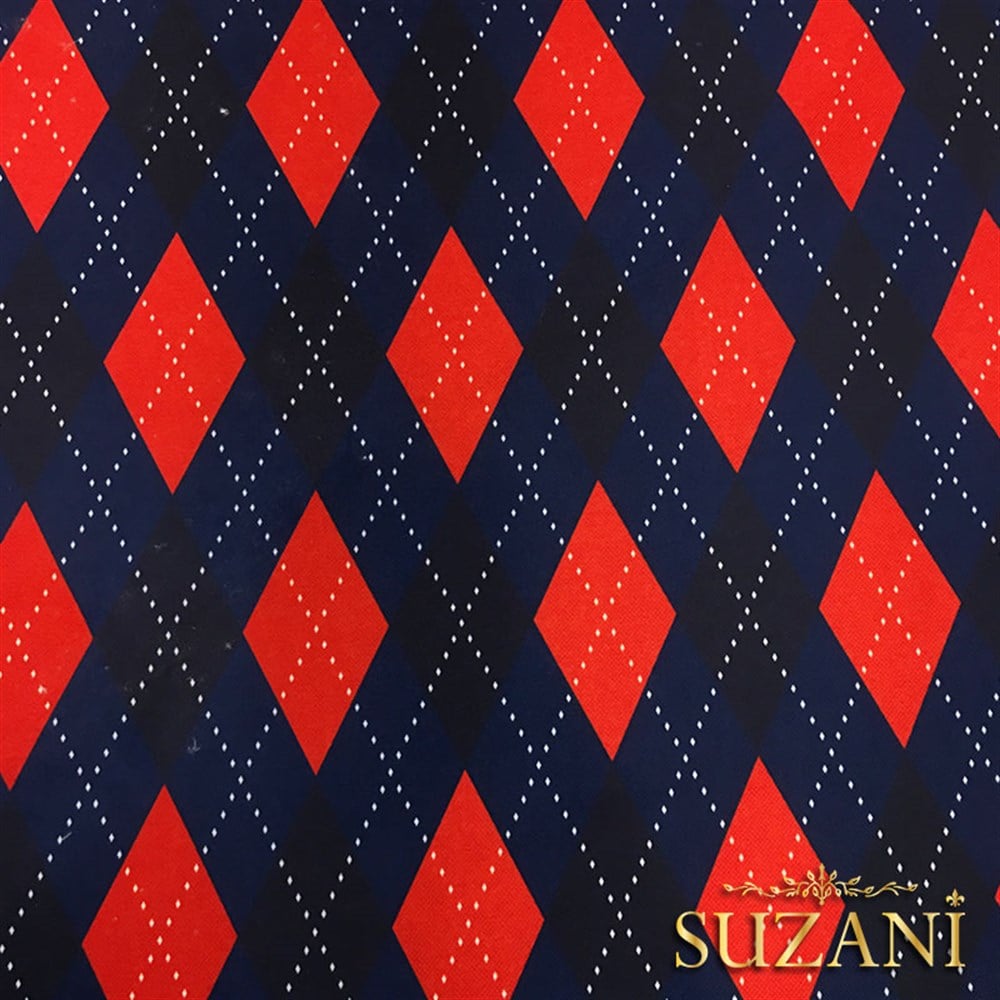 Kırmızı Lacivert Baklava Kazak Desenli Kumaş