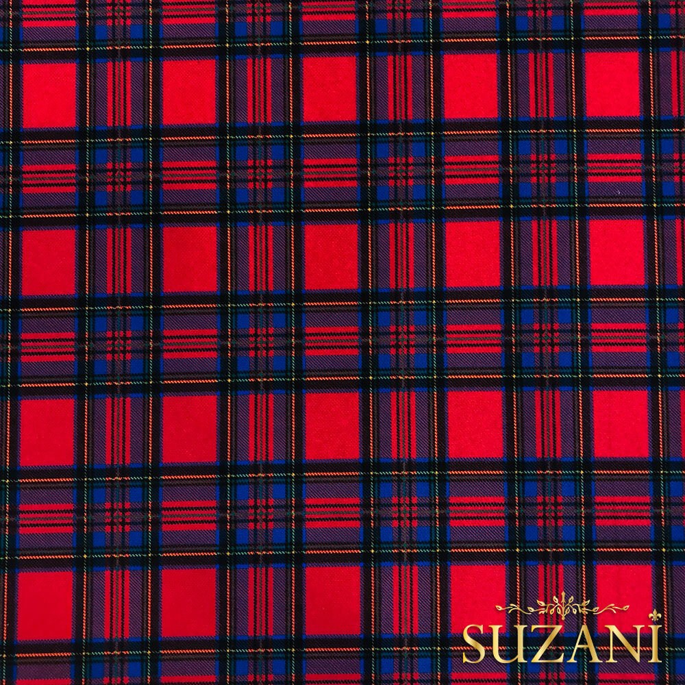 Kırmızı Mavi Ekose Desenli Dijital Baskılı Kumaş