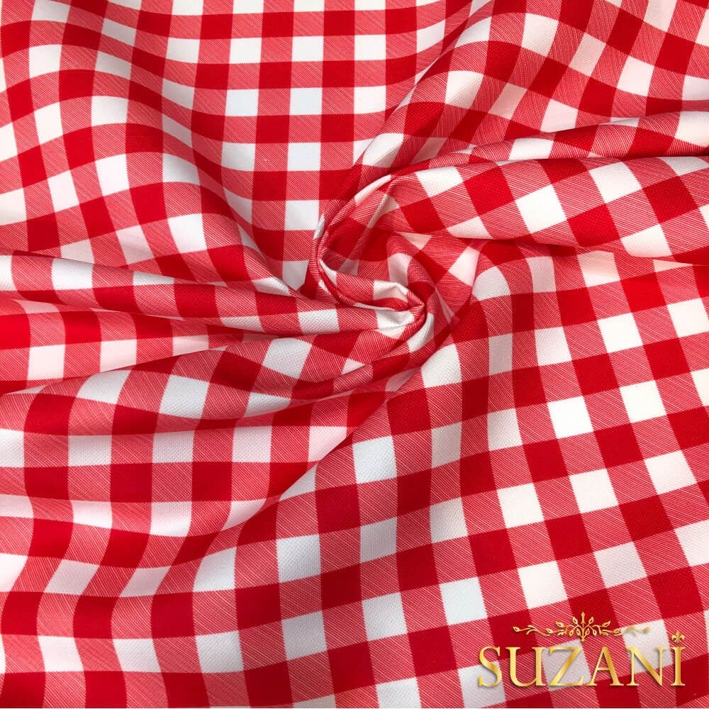 Kırmızı Pötikare Desenli Dijital Baskılı Kumaş