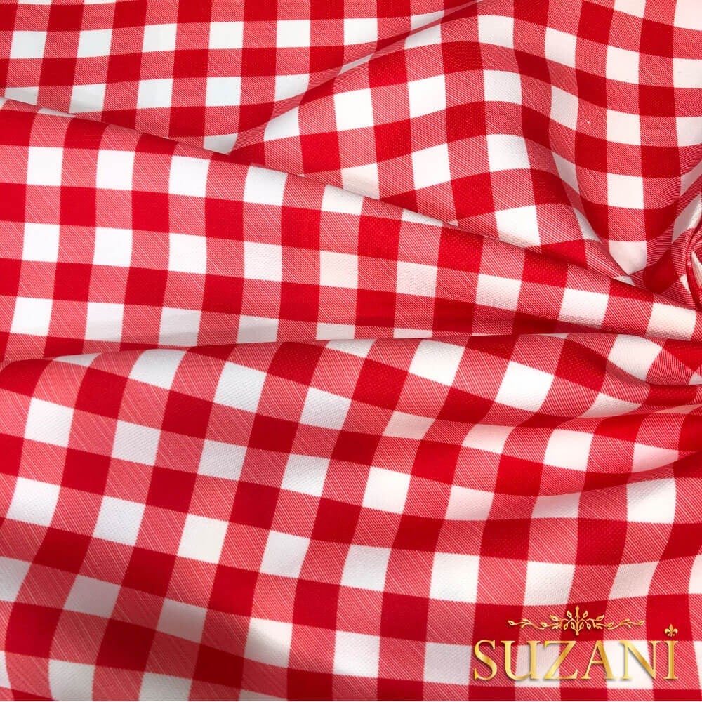 Kırmızı Pötikare Desenli Dijital Baskılı Kumaş