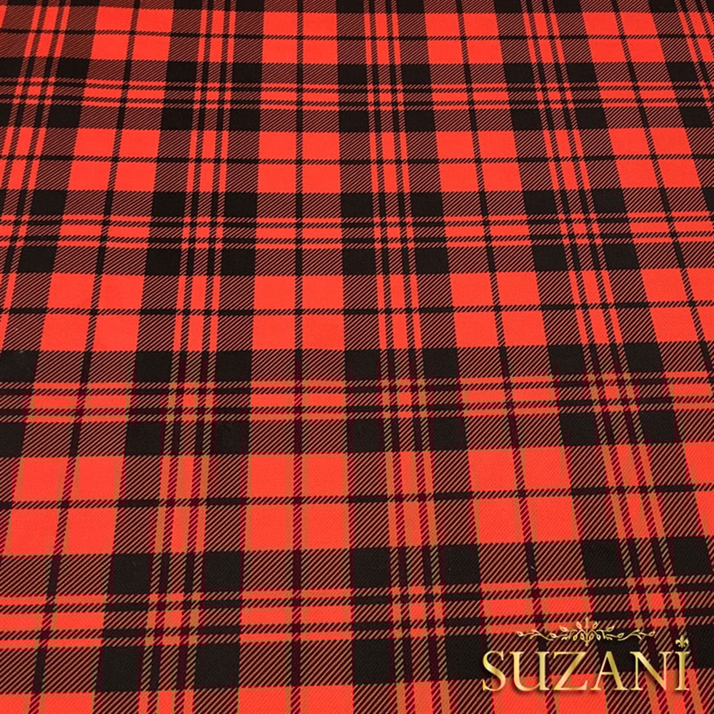 Kırmızı Siyah İskoç Ekose Desenli Kumaş
