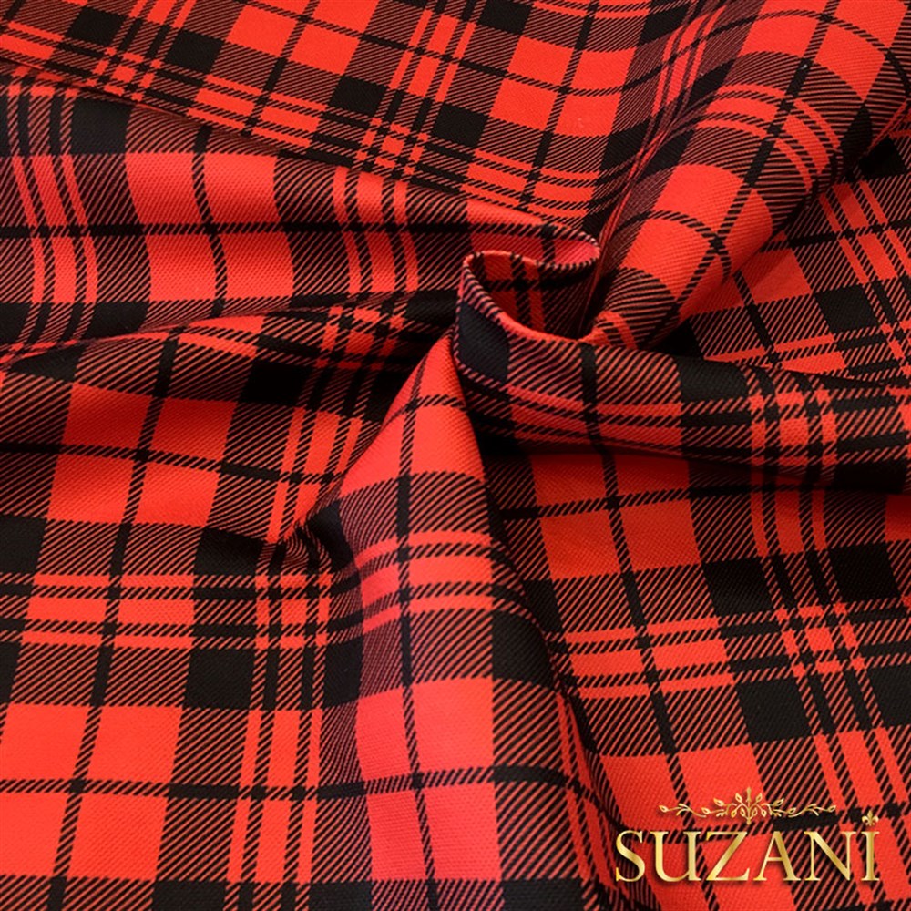 Kırmızı Siyah İskoç Ekose Desenli Kumaş