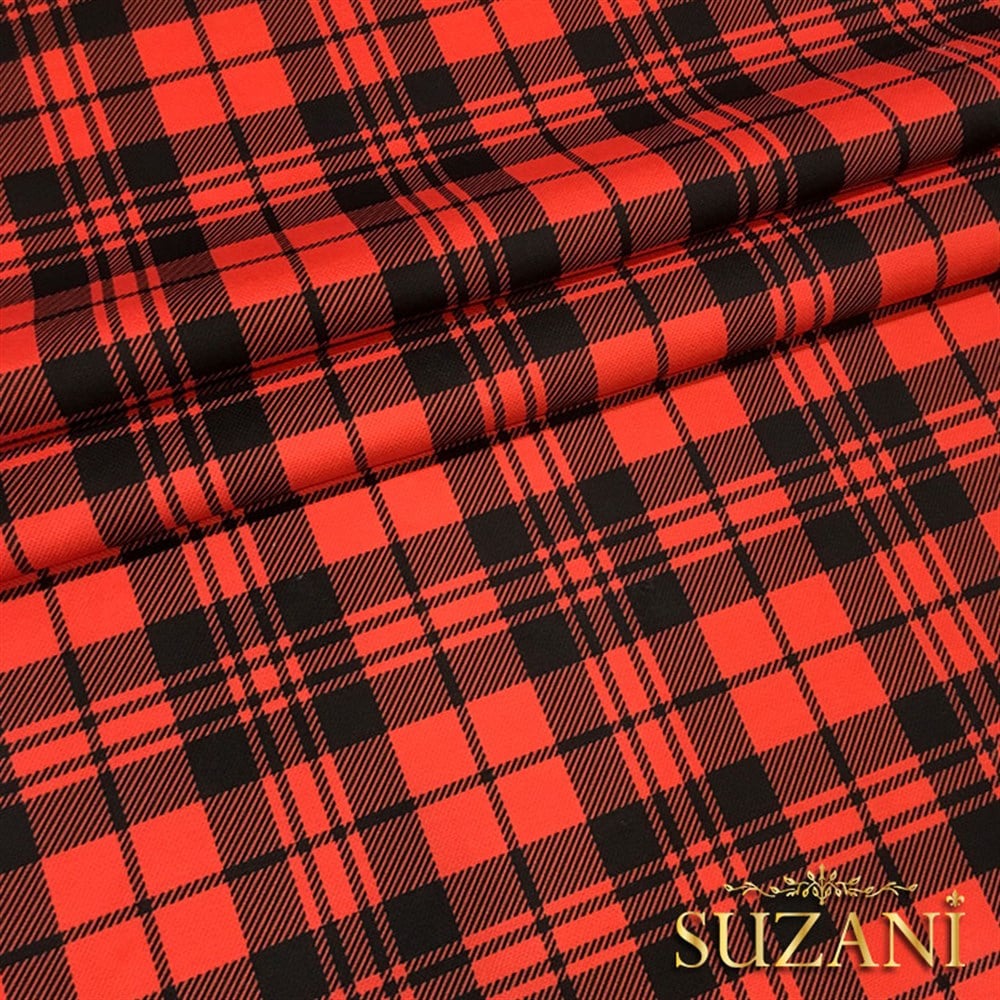 Kırmızı Siyah İskoç Ekose Desenli Kumaş