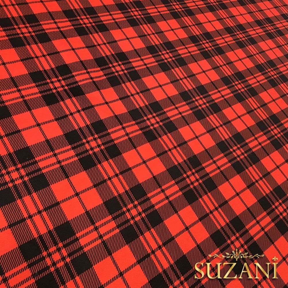 Kırmızı Siyah İskoç Ekose Desenli Kumaş