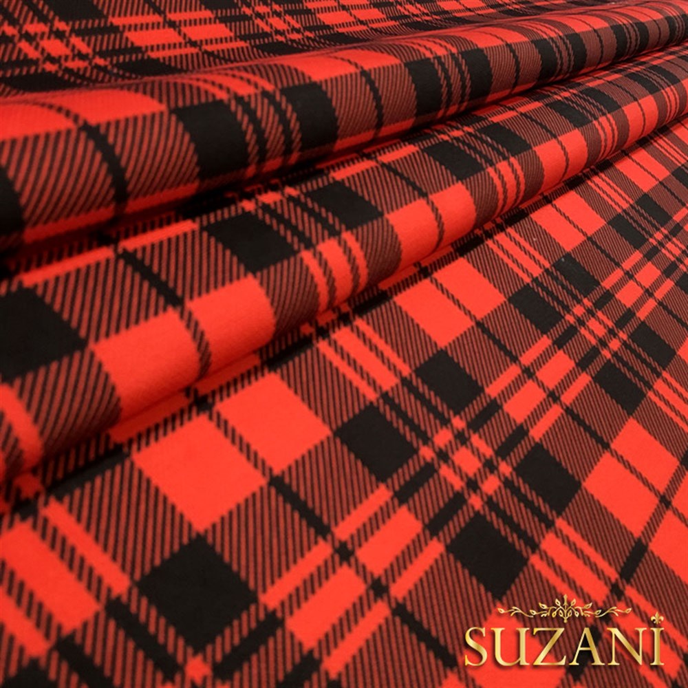Kırmızı Siyah İskoç Ekose Desenli Kumaş