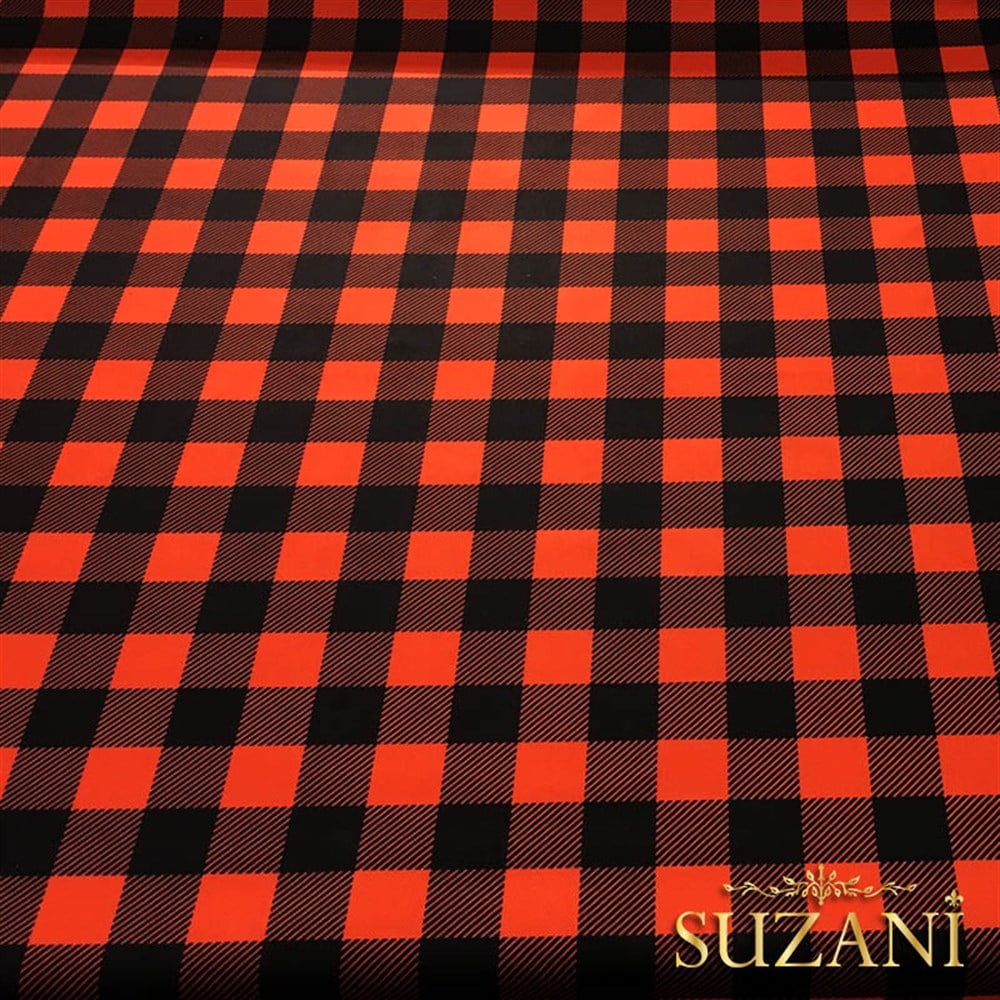 Kırmızı Siyah Klasik Ekose Desenli Kumaş