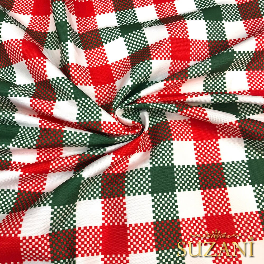 Kırmızı Yeşil Damalı Dijital Baskılı Kumaş