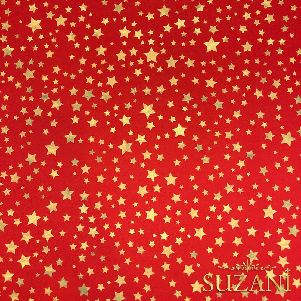 Kırmızı Zemin Gold Yıldız Desenli Dijital Baskılı Kumaş