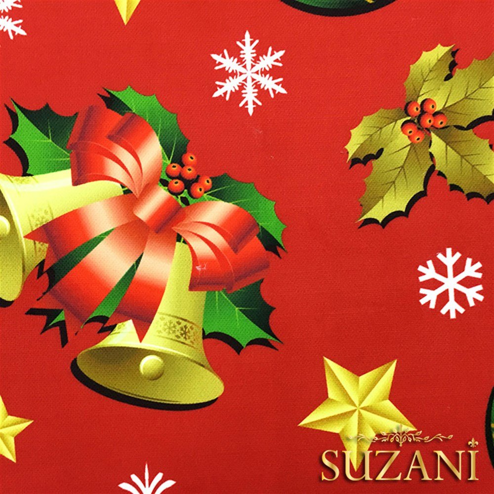 Kirmizi Zemin Yılbaşı Desenli Kumaş