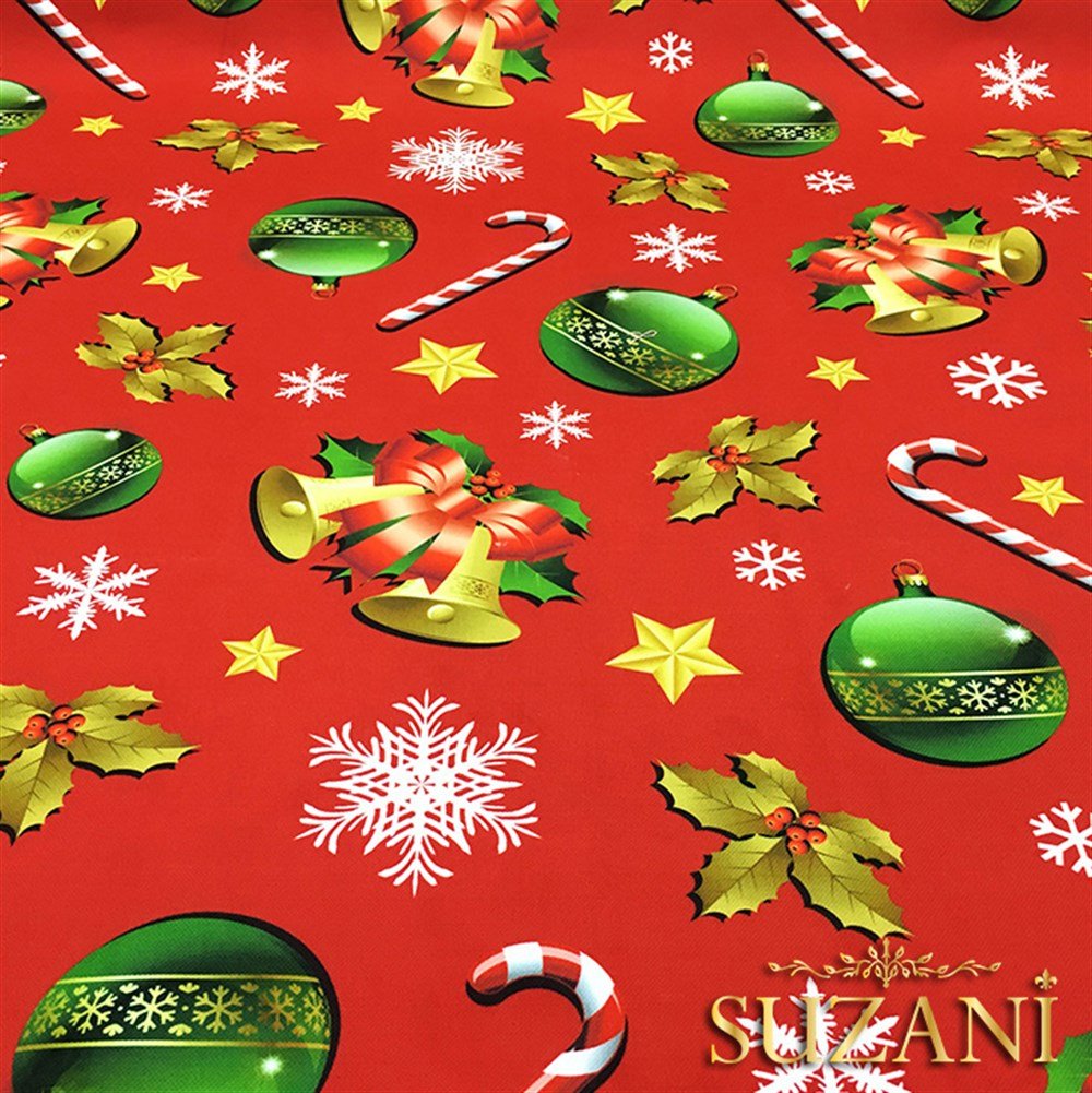 Kirmizi Zemin Yılbaşı Desenli Kumaş