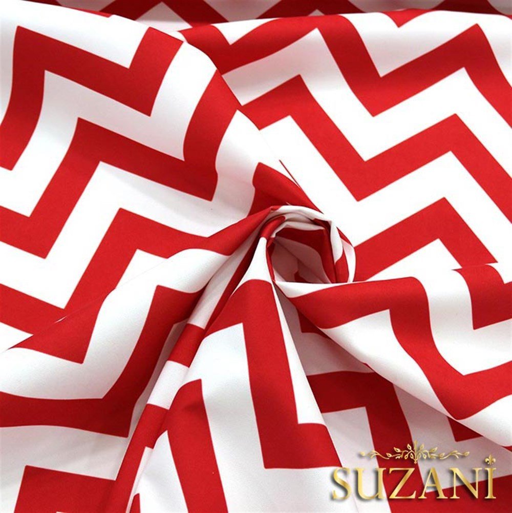 Kırmızı Zigzag Desenli Kumaş