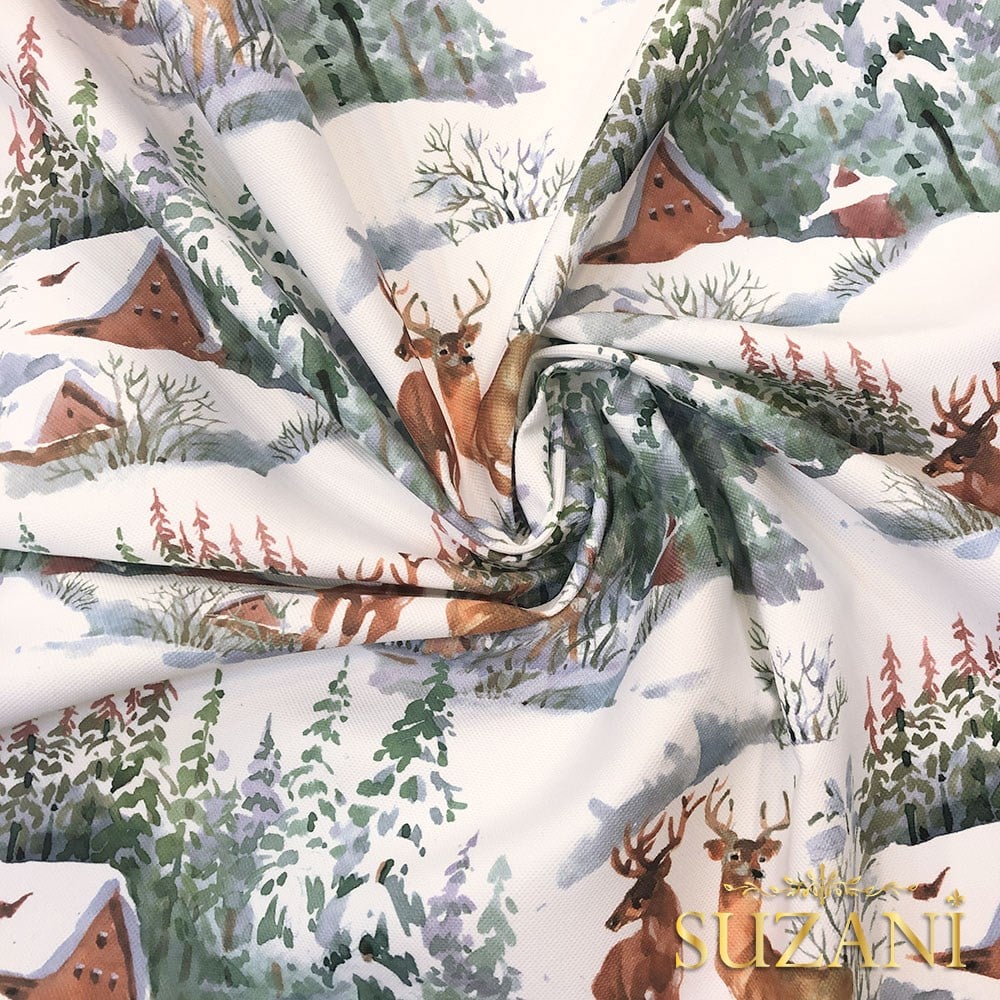 Kış Manzarası Desenli Dijital Baskılı Kumaş