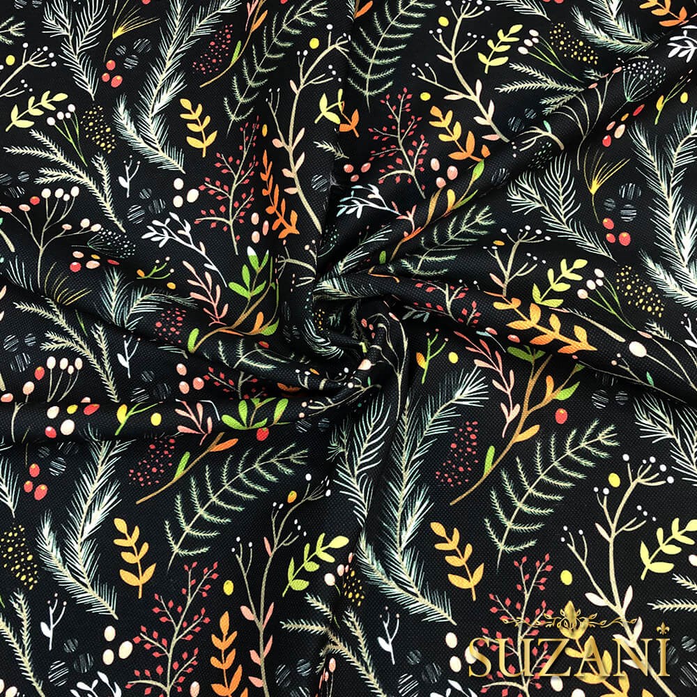 Kış Yaprakları Desenli Dijital Baskılı Kumaş