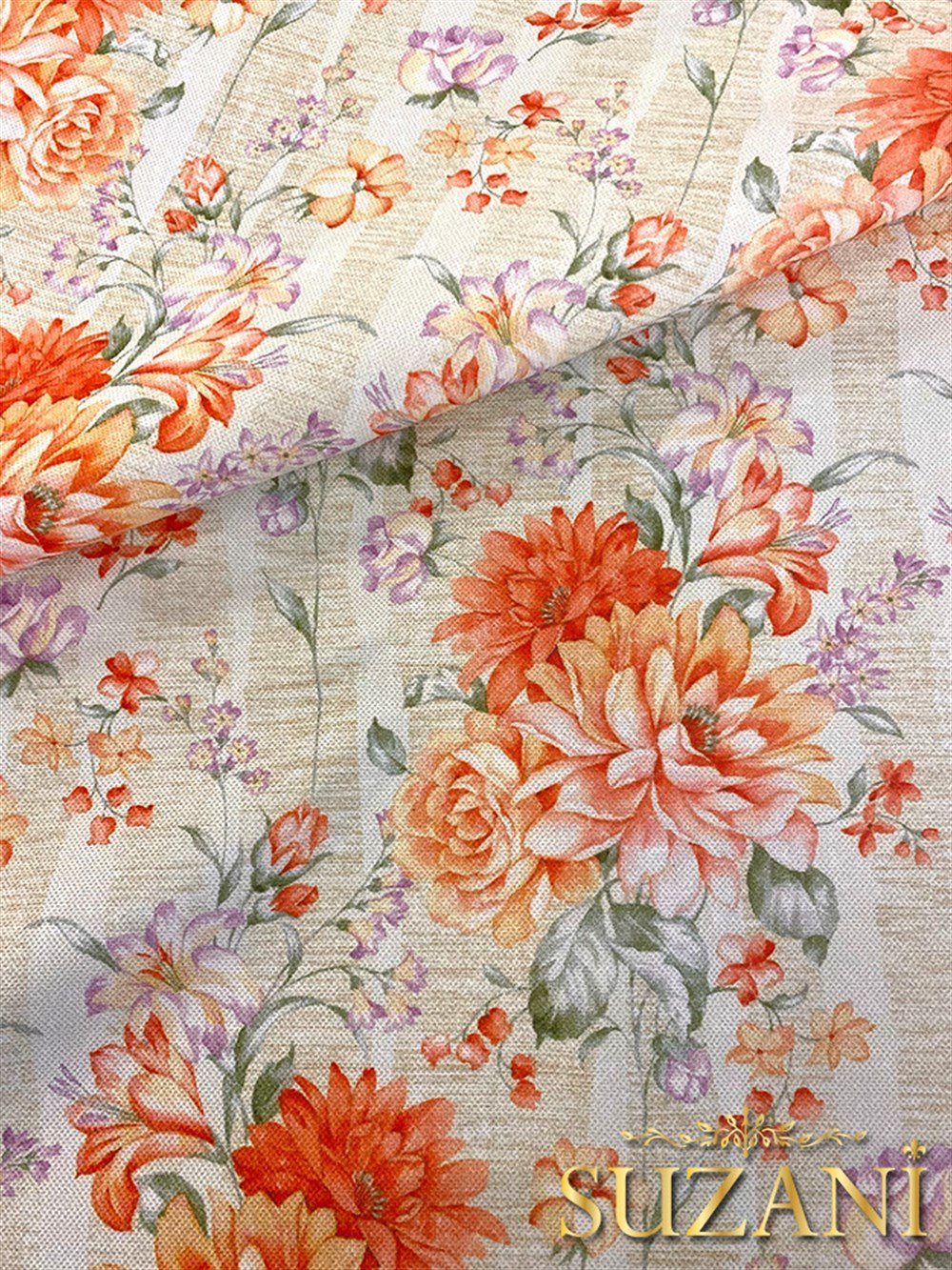 Klasik Çiçek Desenli Dijital Baskılı Kumaş