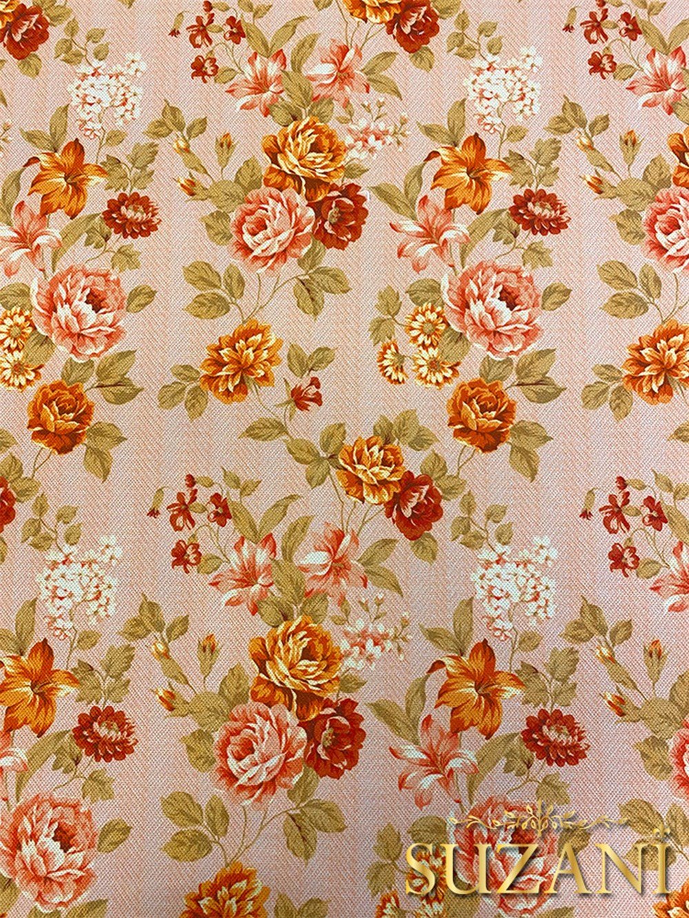 Klasik Gül Desenli Dijital Baskılı Kumaş