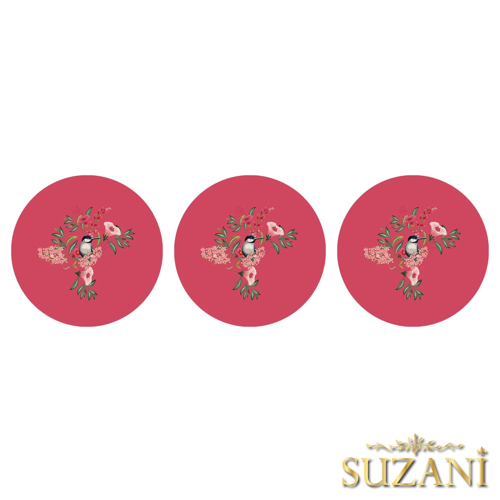 Koyu Pembe Zemin Saka Kuşu Dikişsiz 3'lü Supla Kumaşı