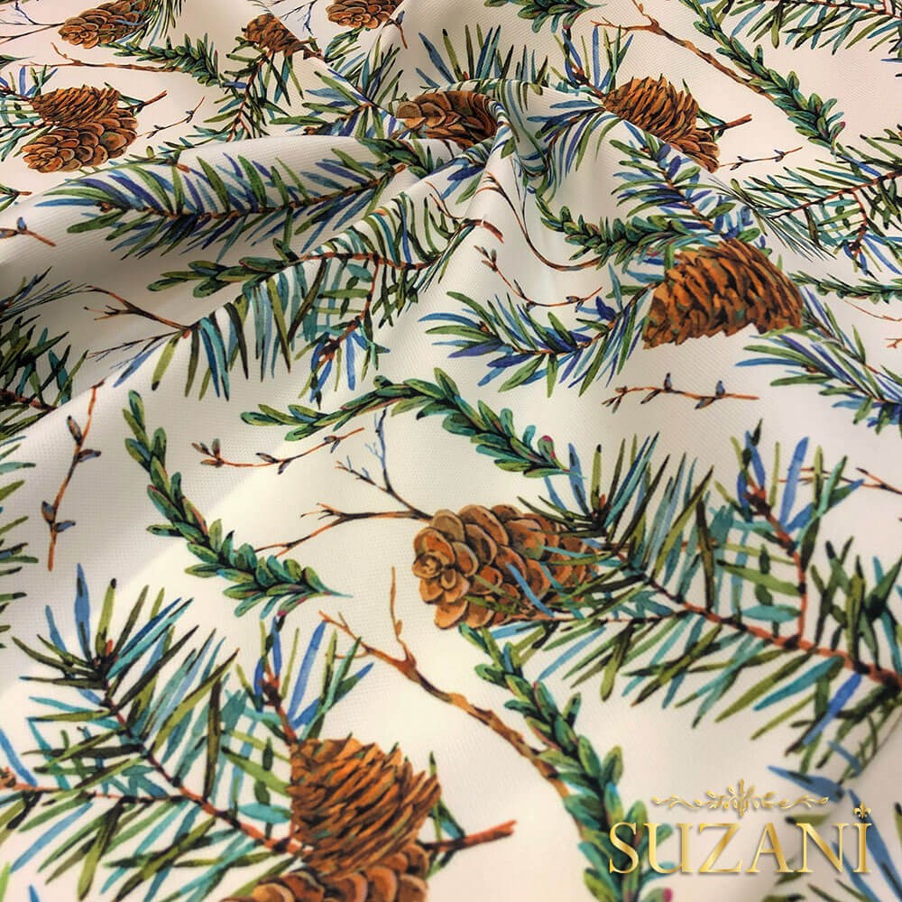 Kozalak Desenli Dijital Baskılı Kumaş