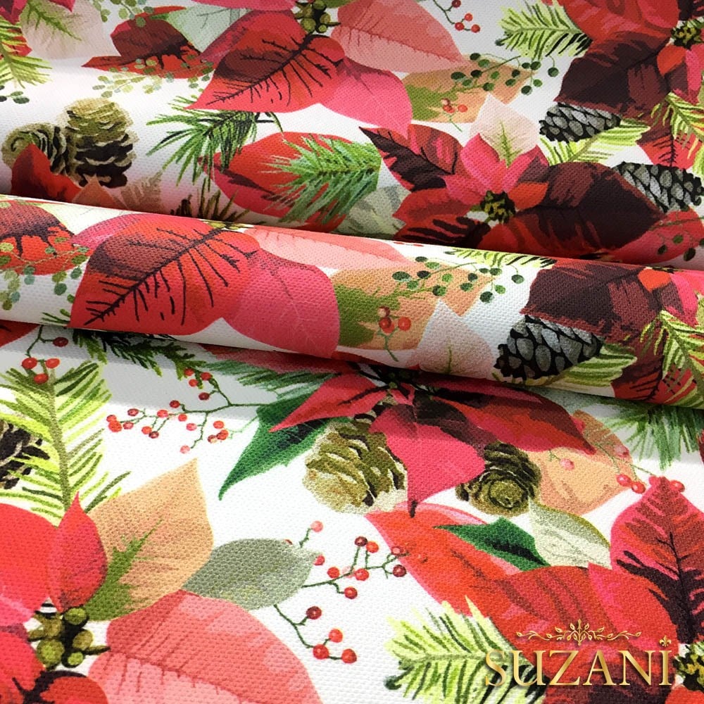 Kozalaklı Pembe Çiçekli Kumaş