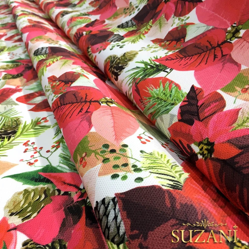 Kozalaklı Pembe Çiçekli Kumaş