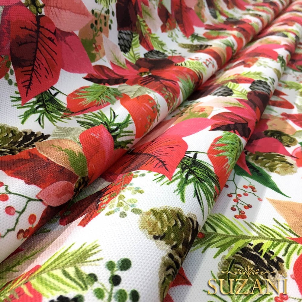 Kozalaklı Pembe Çiçekli Kumaş