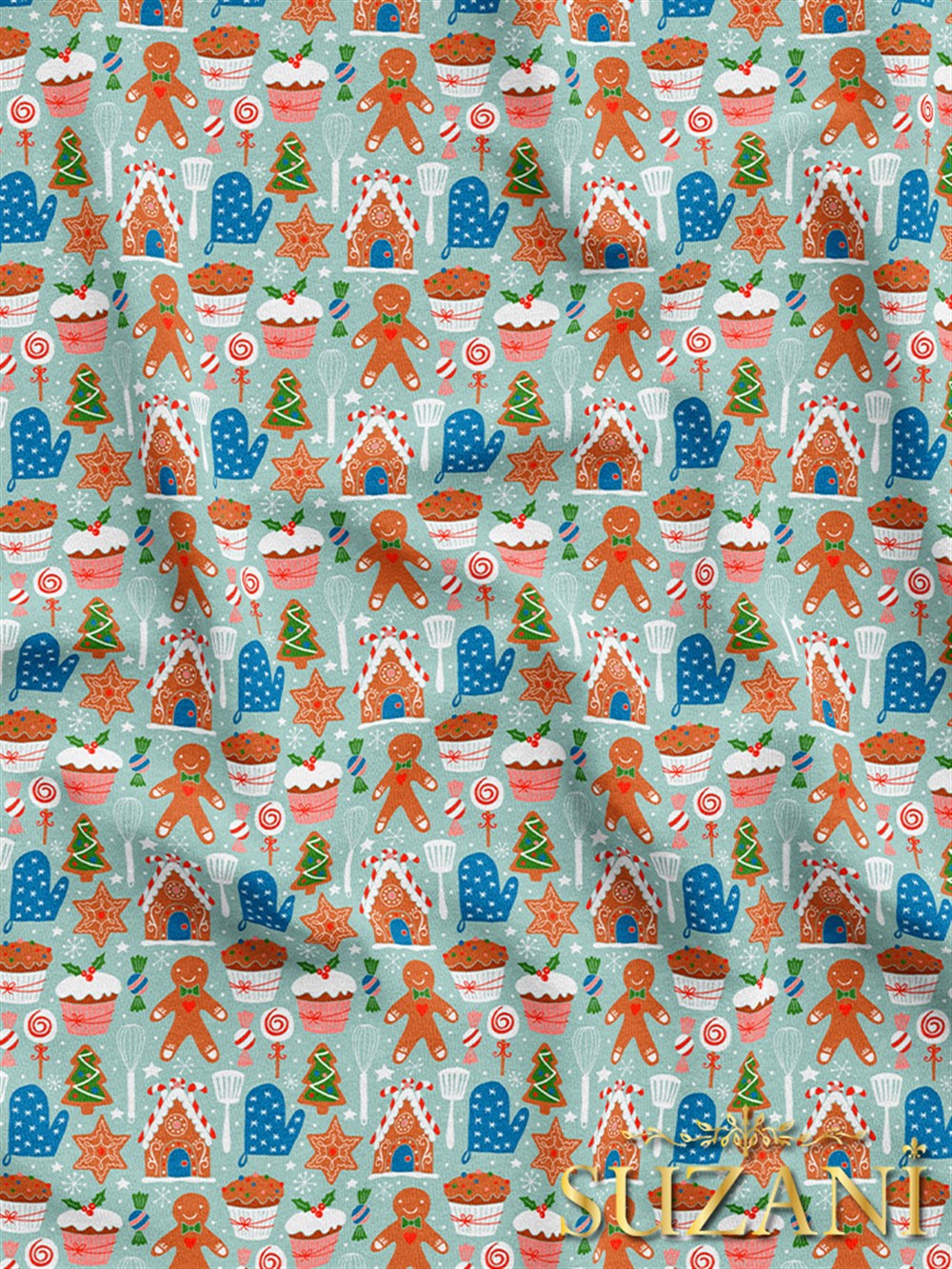 Kurabiye Desenli Dijital Baskılı Kumaş