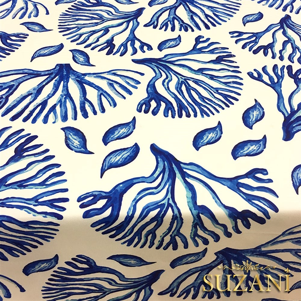 Lacivert Büyük Mercan Desenli Kumaş