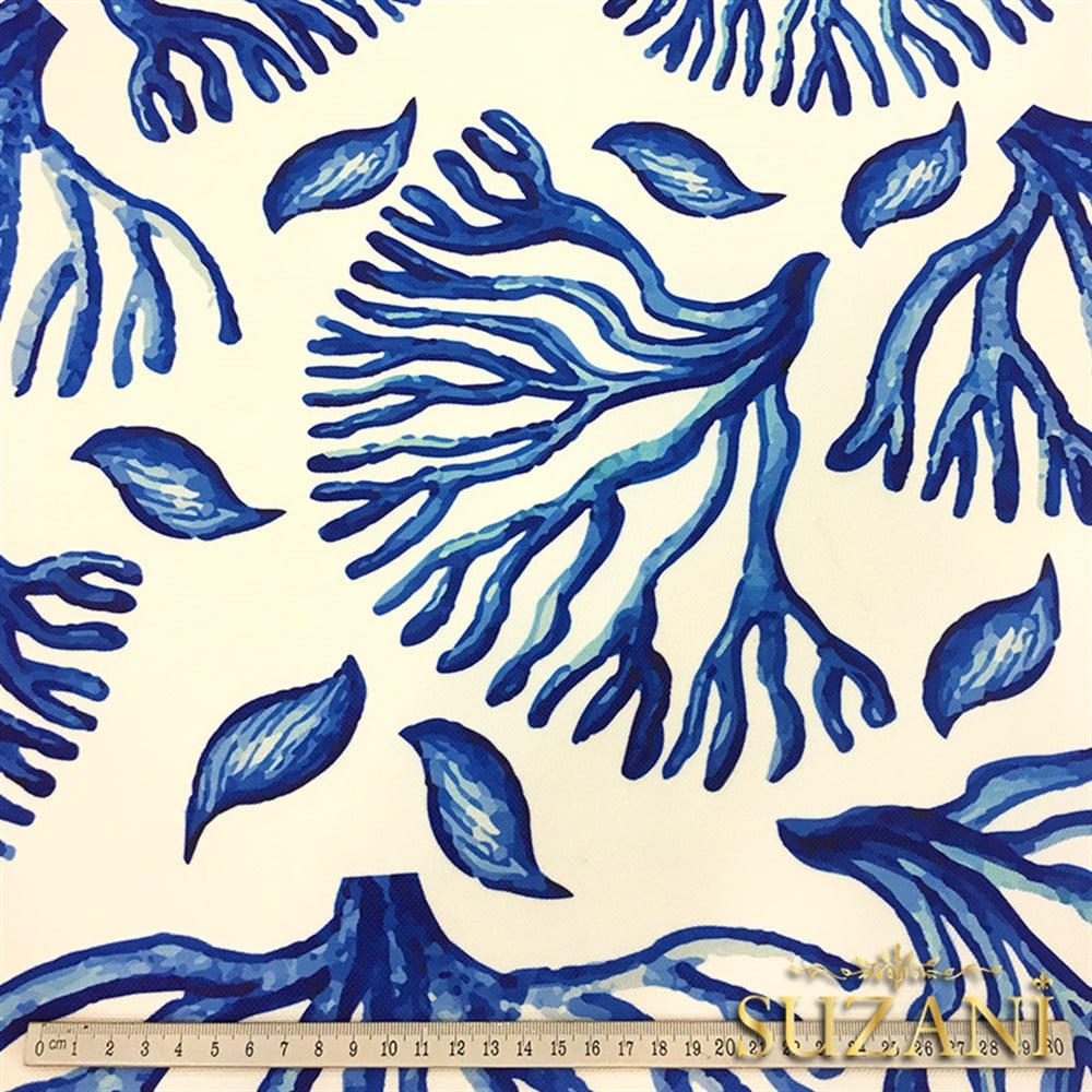 Lacivert Büyük Mercan Desenli Kumaş