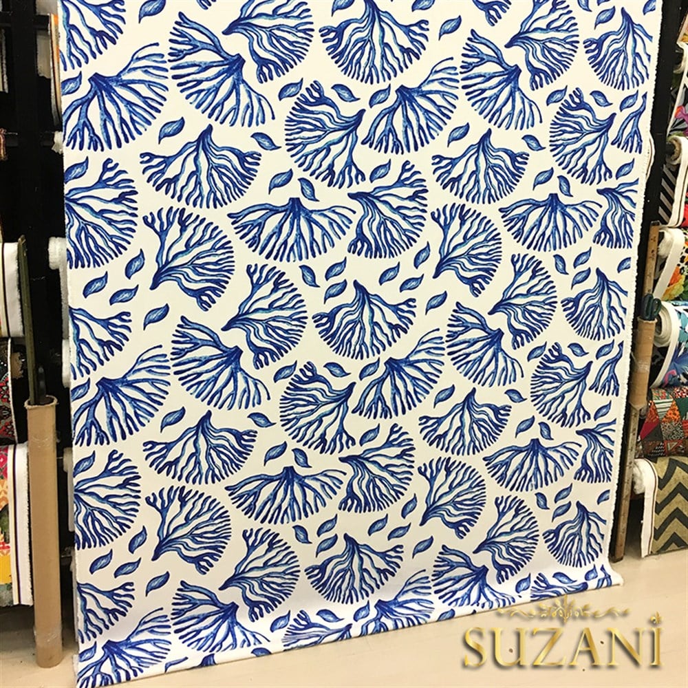 Lacivert Büyük Mercan Desenli Kumaş