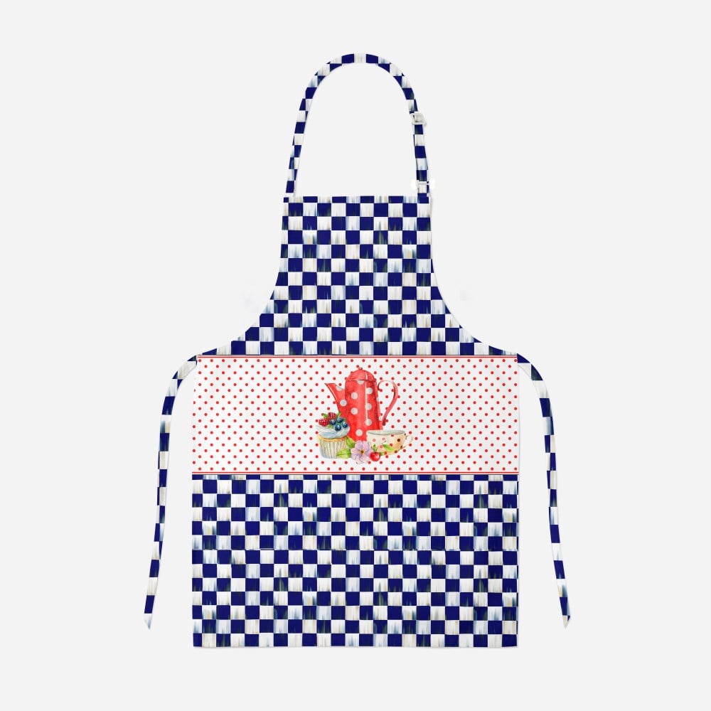 Lacivert Dama Desenli Mutfak Önlüğü Kumaşı