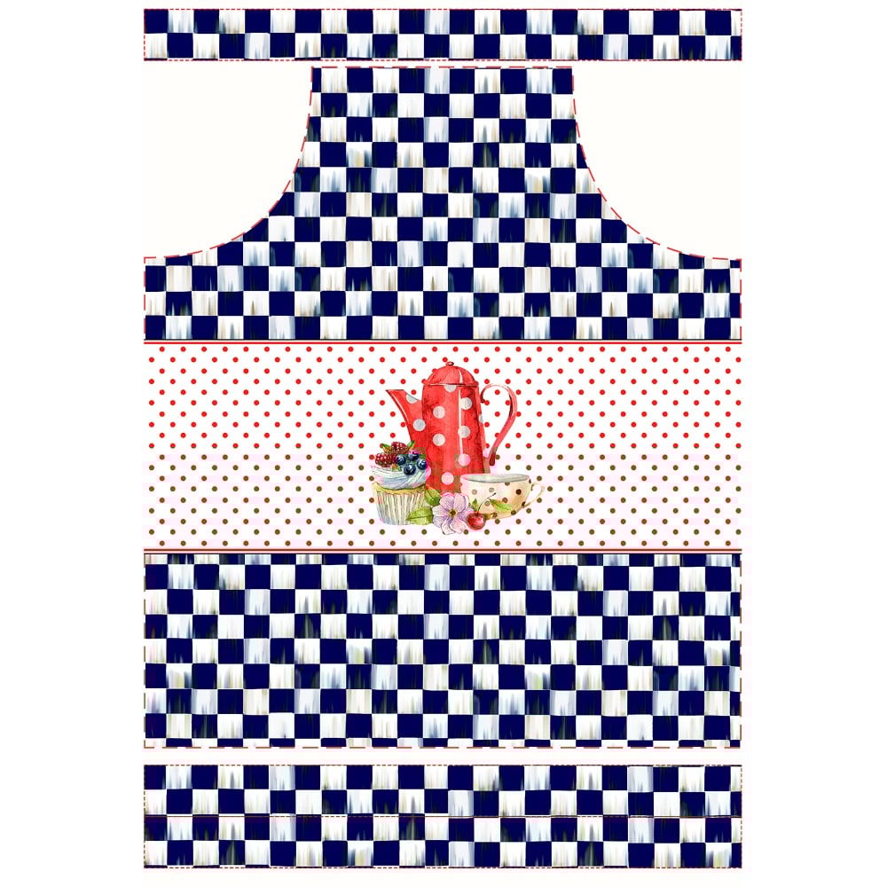 Lacivert Dama Desenli Mutfak Önlüğü Kumaşı