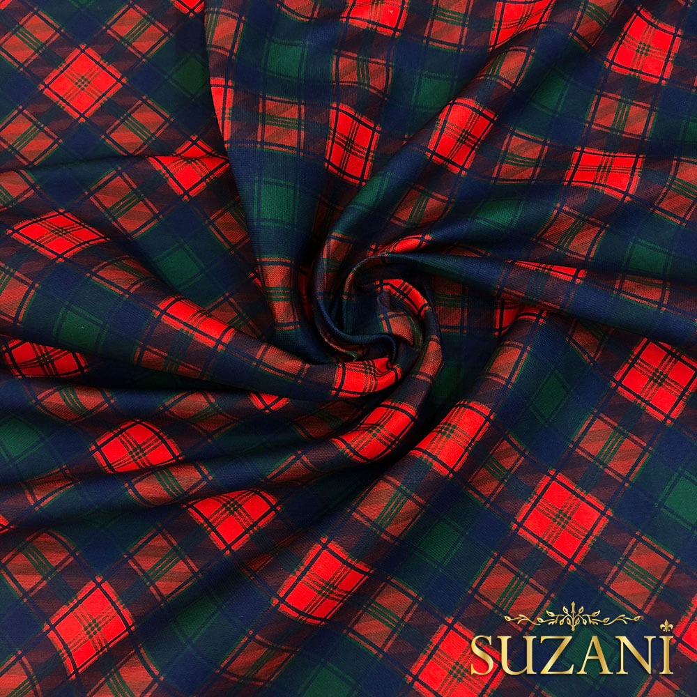 Lacivert Diagonal Ekose Desenli Dijital Baskılı Kumaş