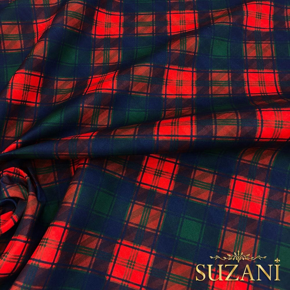 Lacivert Diagonal Ekose Desenli Dijital Baskılı Kumaş