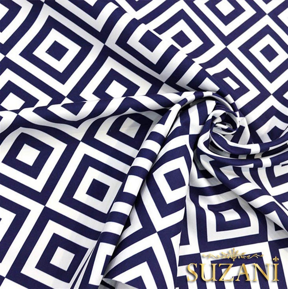 Lacivert İç içe Kareli Kumaş