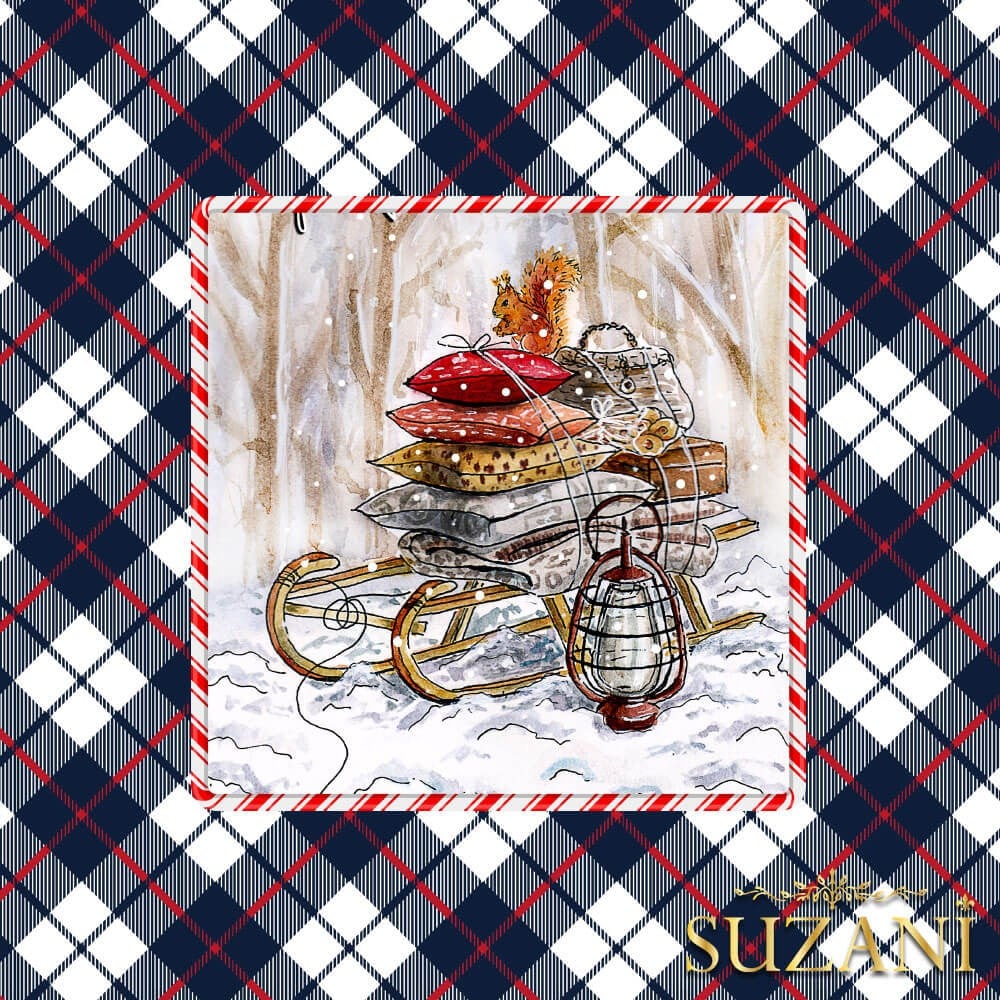 Lacivert Kare Desenli 3'lü Pano Kumaş