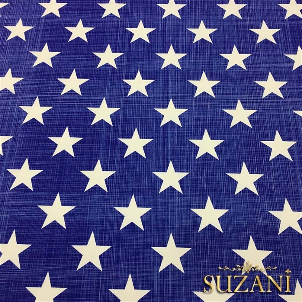 Lacivert Keten Efektli Yıldızlı Döşemelik Kumaş