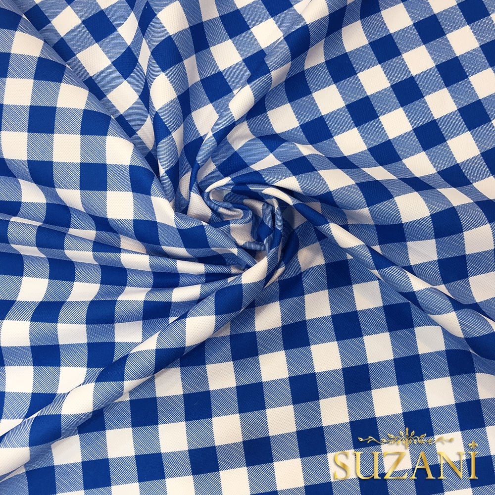 Lacivert Küçük Pötikare Desenli Dijital Baskılı Kumaş