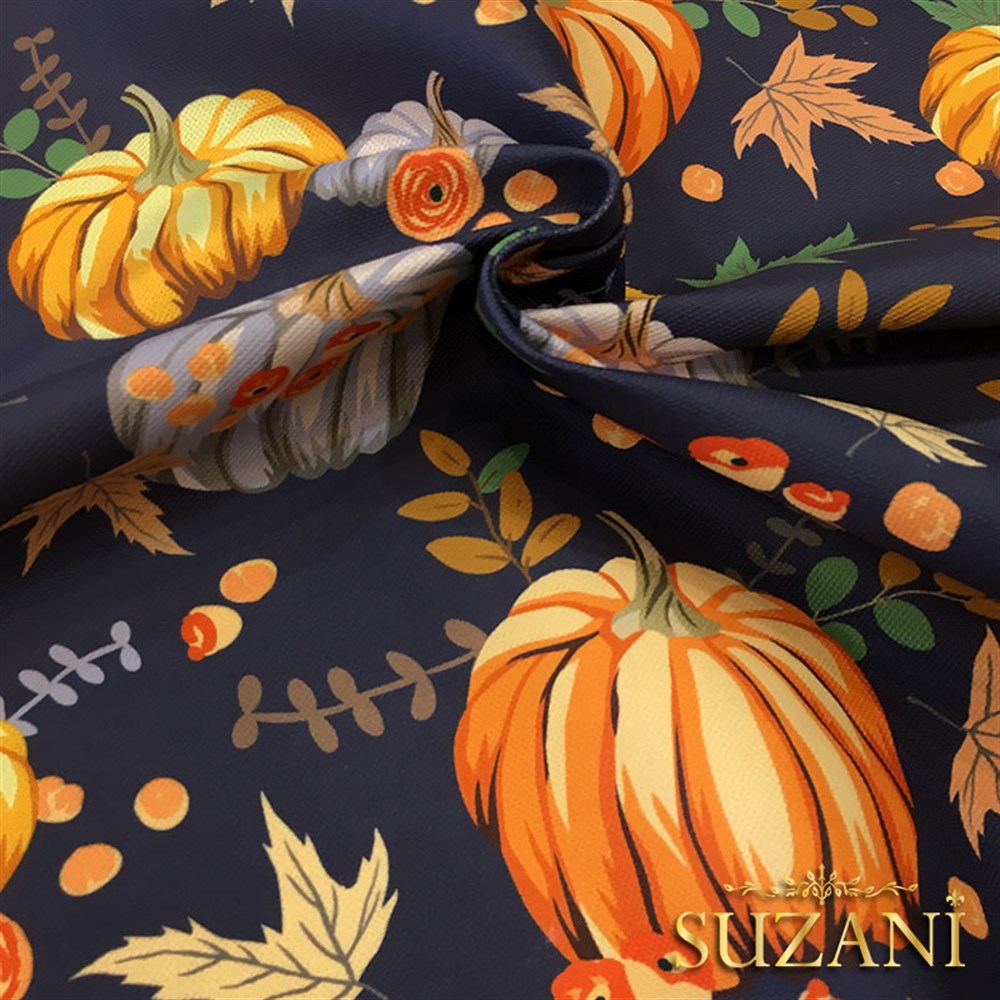 Lacivert Zemin Balkabağı Kumaş