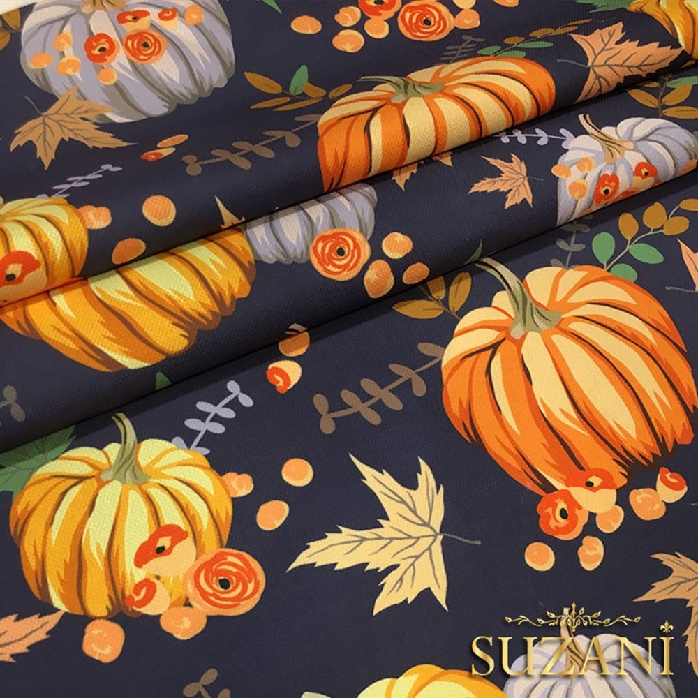 Lacivert Zemin Balkabağı Kumaş