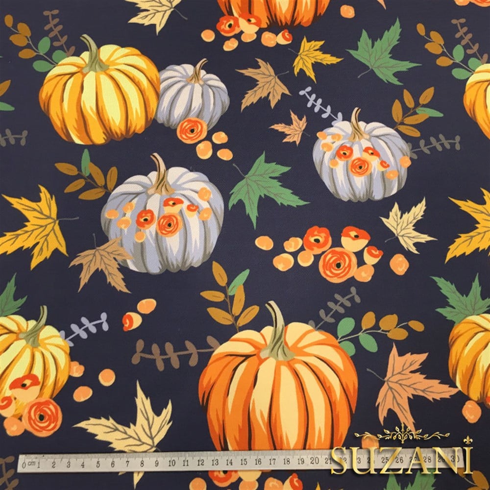 Lacivert Zemin Balkabağı Kumaş