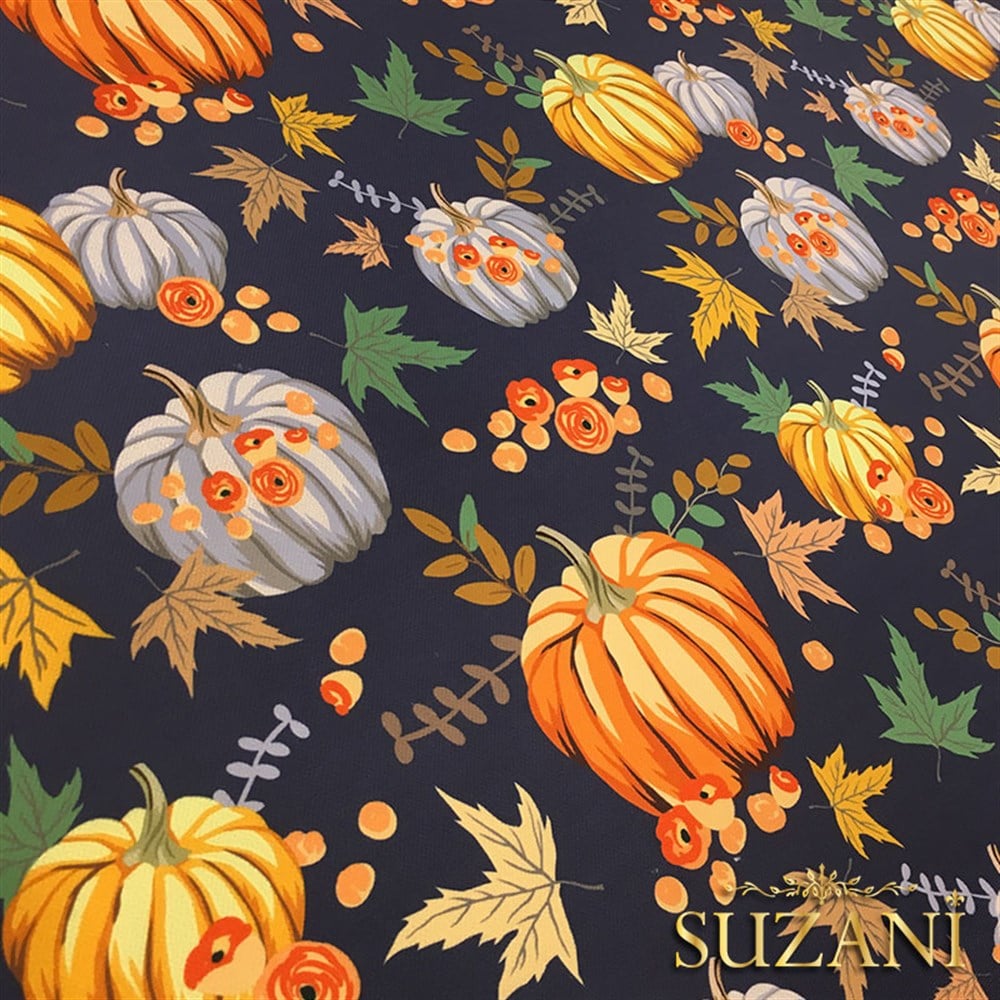 Lacivert Zemin Balkabağı Kumaş