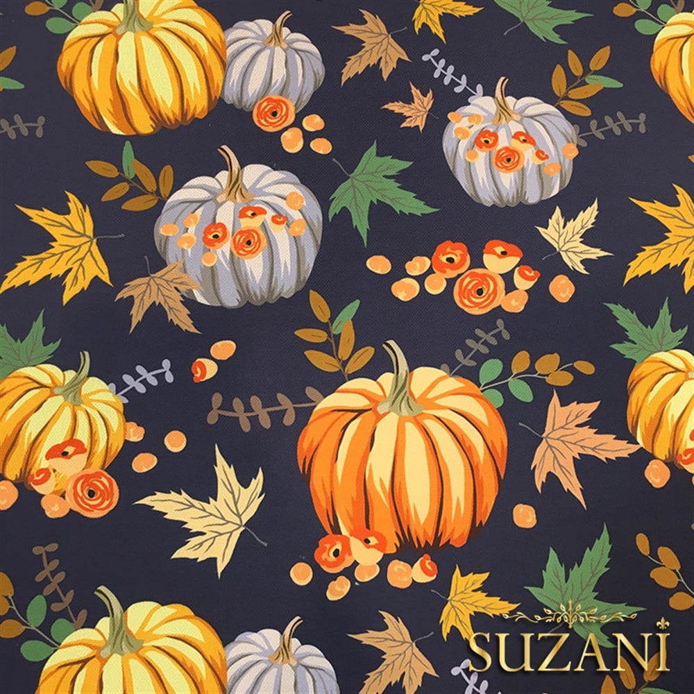 Lacivert Zemin Balkabağı Kumaş